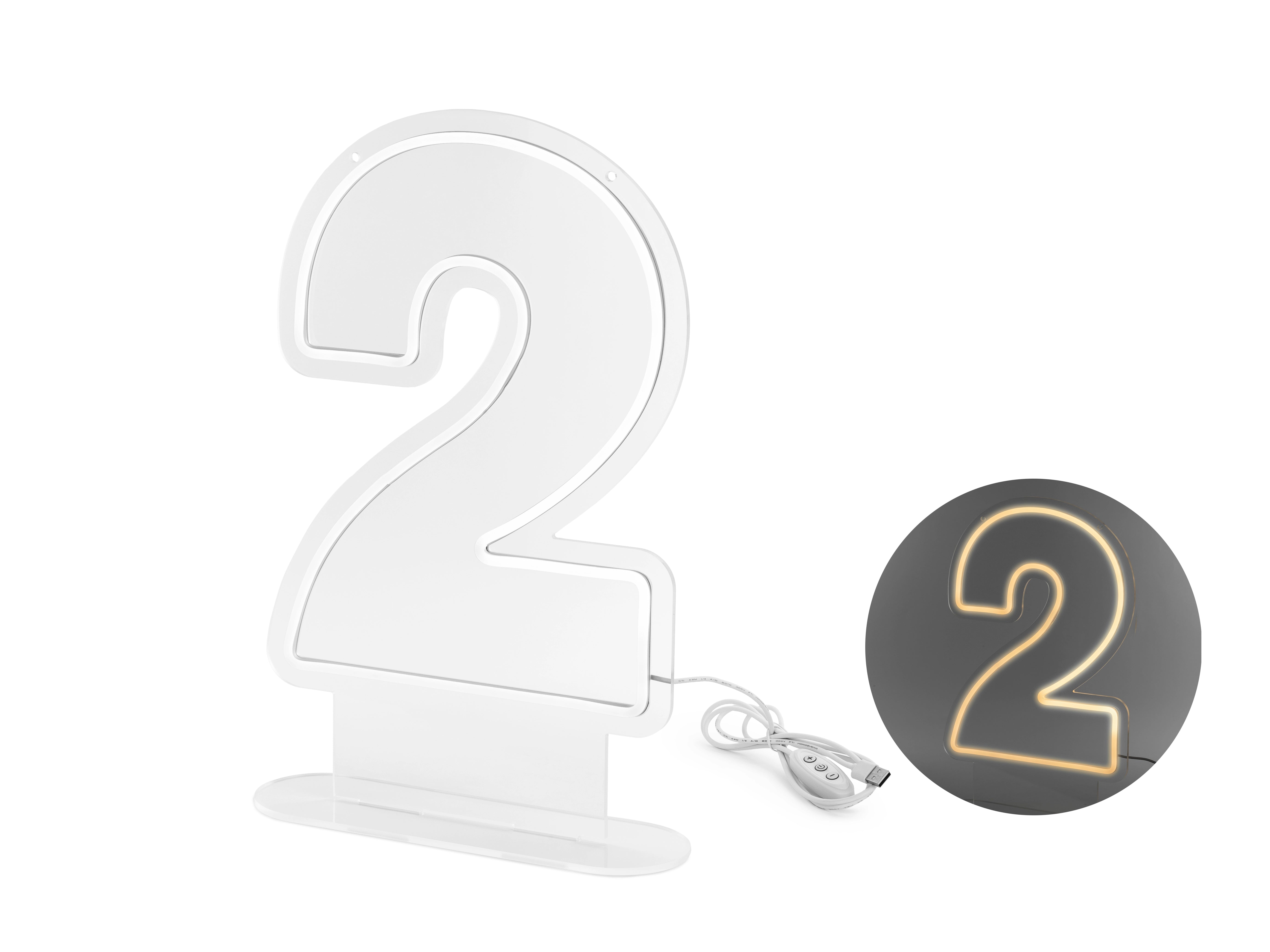 Neon LED - Cijfer "2" - wit